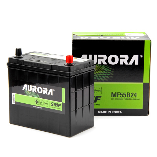 Аккумулятор автомобильный AURORA JIS MF-55B24R 45 А/ч 430А ПП (234х127х220) B24R