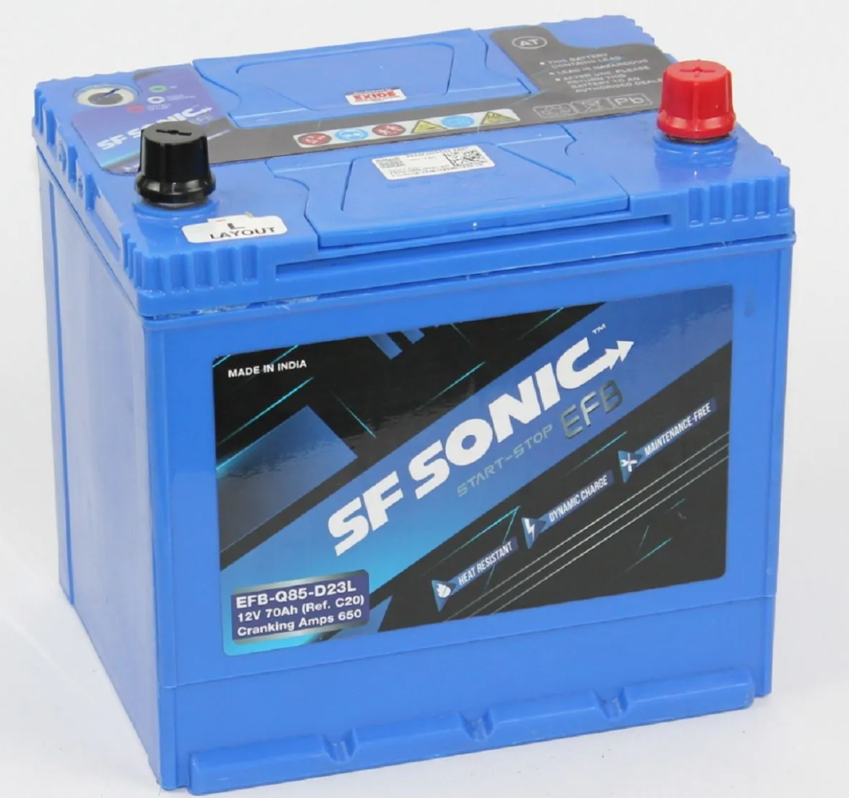 Аккумулятор автомобильный SF SONIC EFB 85D23L 70Ah 650A ОП (232x173x225) D23L
