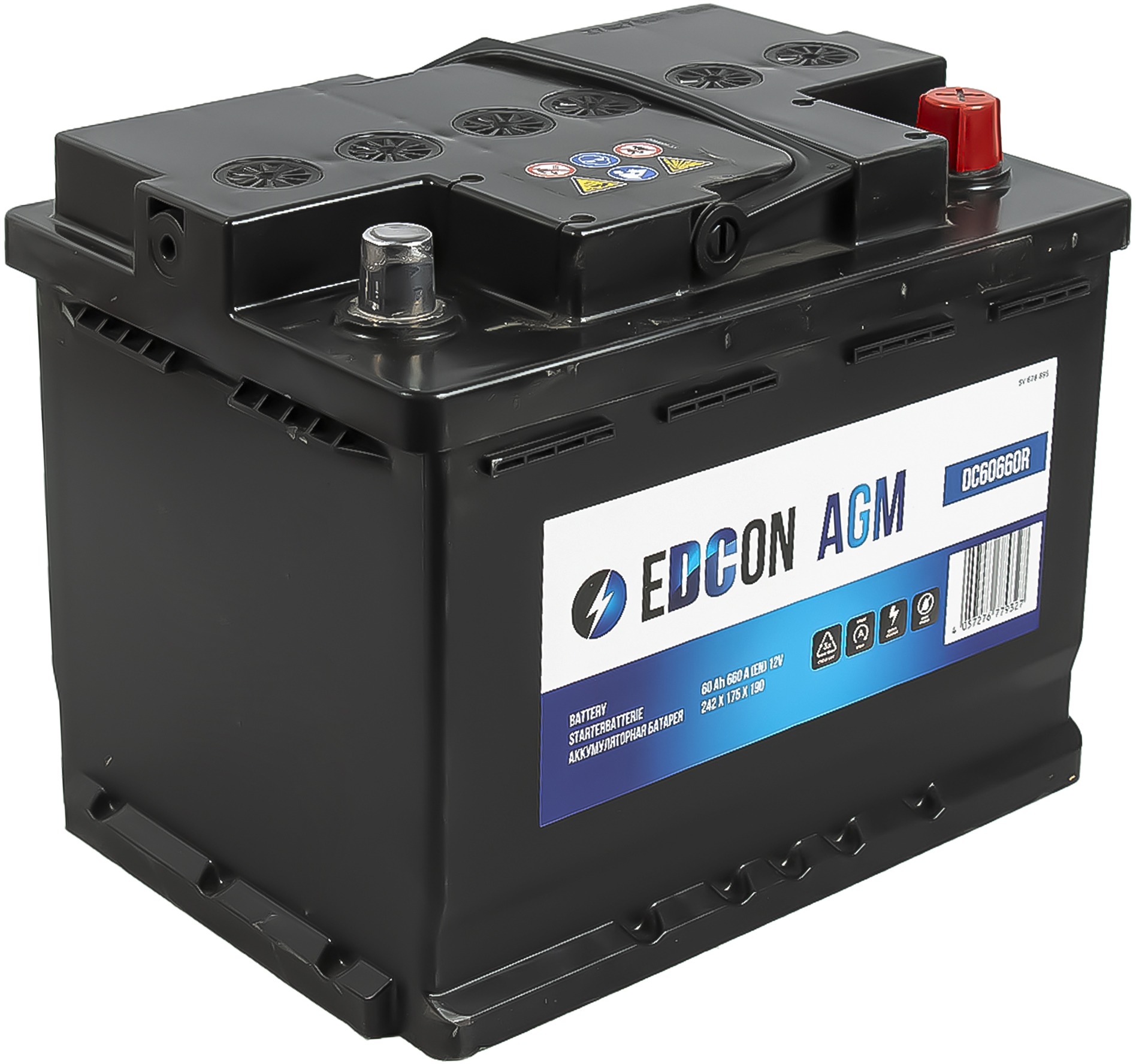 Аккумулятор автомобильный EDCON AGM 60Ah 660A ОП (242x175x190) L2