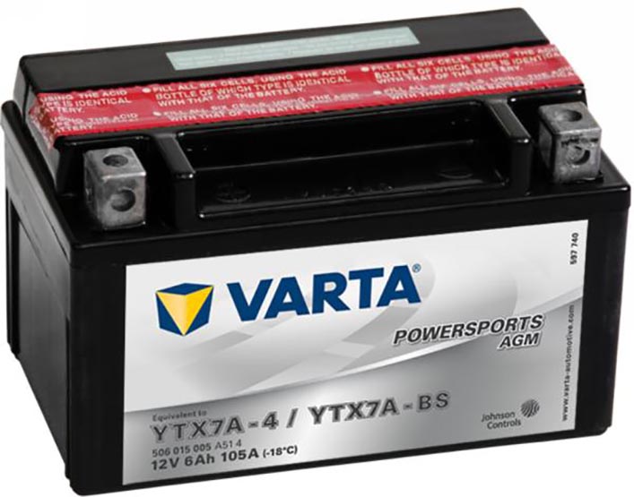 Аккумулятор мото Powersports AGM 506 015 005 YTX7A-BS 6 Ач