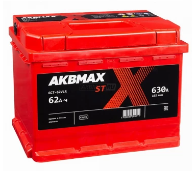 Аккумулятор автомобильный AKBMAX ST 62R 630A ОП 242x175x190 62 Ач