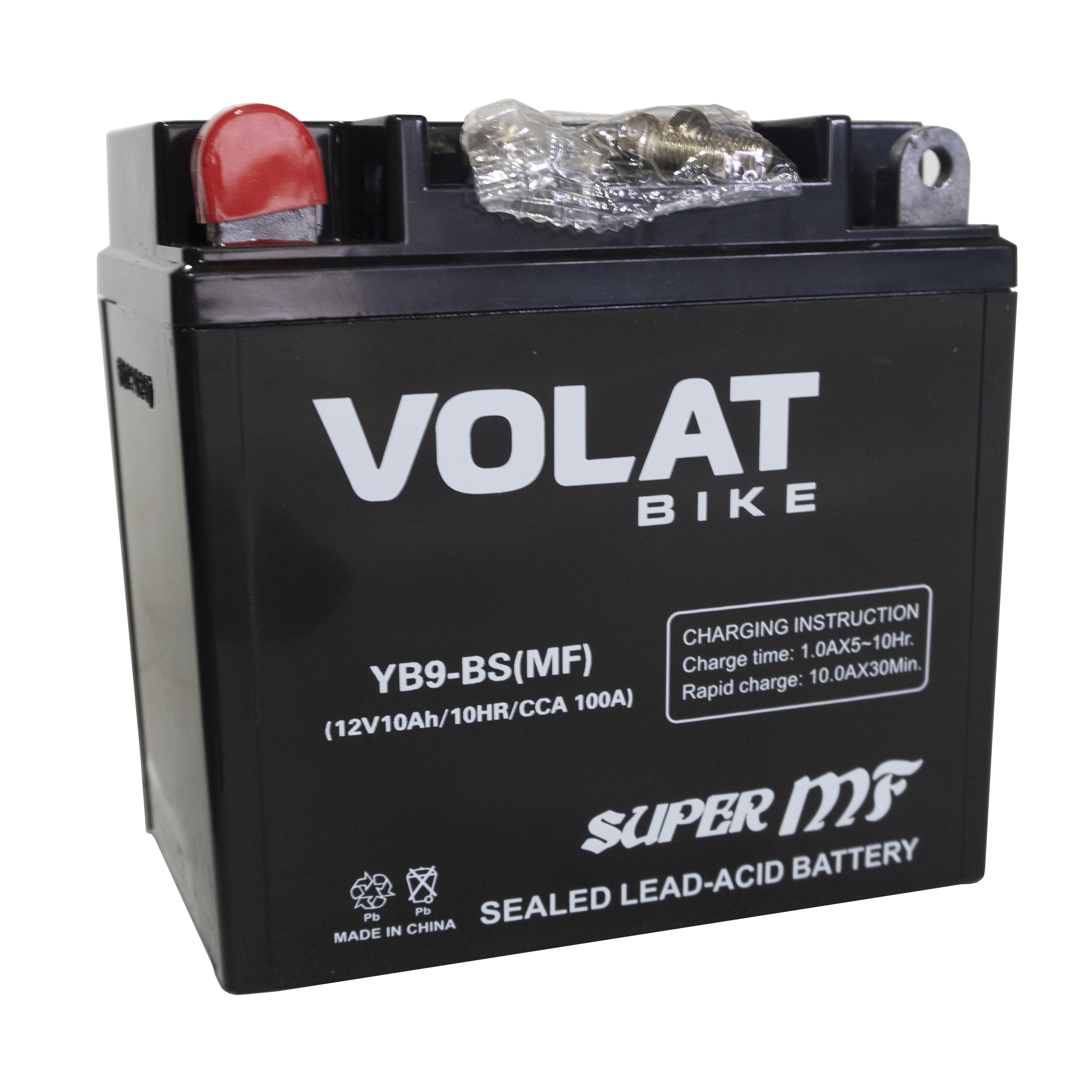 Аккумулятор мотоциклетный Volat 10Ah 100А YB9-BS ПП (MF) L+ (137x76x134)