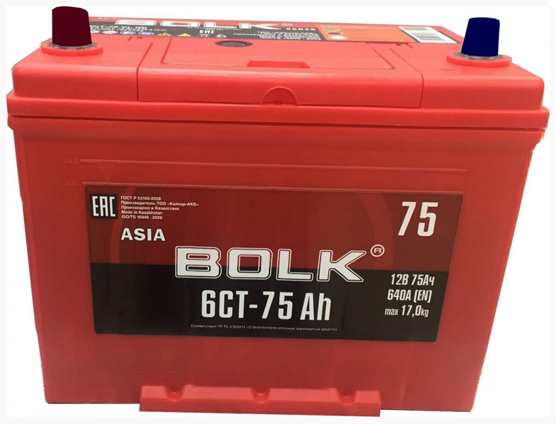 Аккумулятор автомобильный BOLK ASIA ABJ 751 6СТ-75 Ач прям.