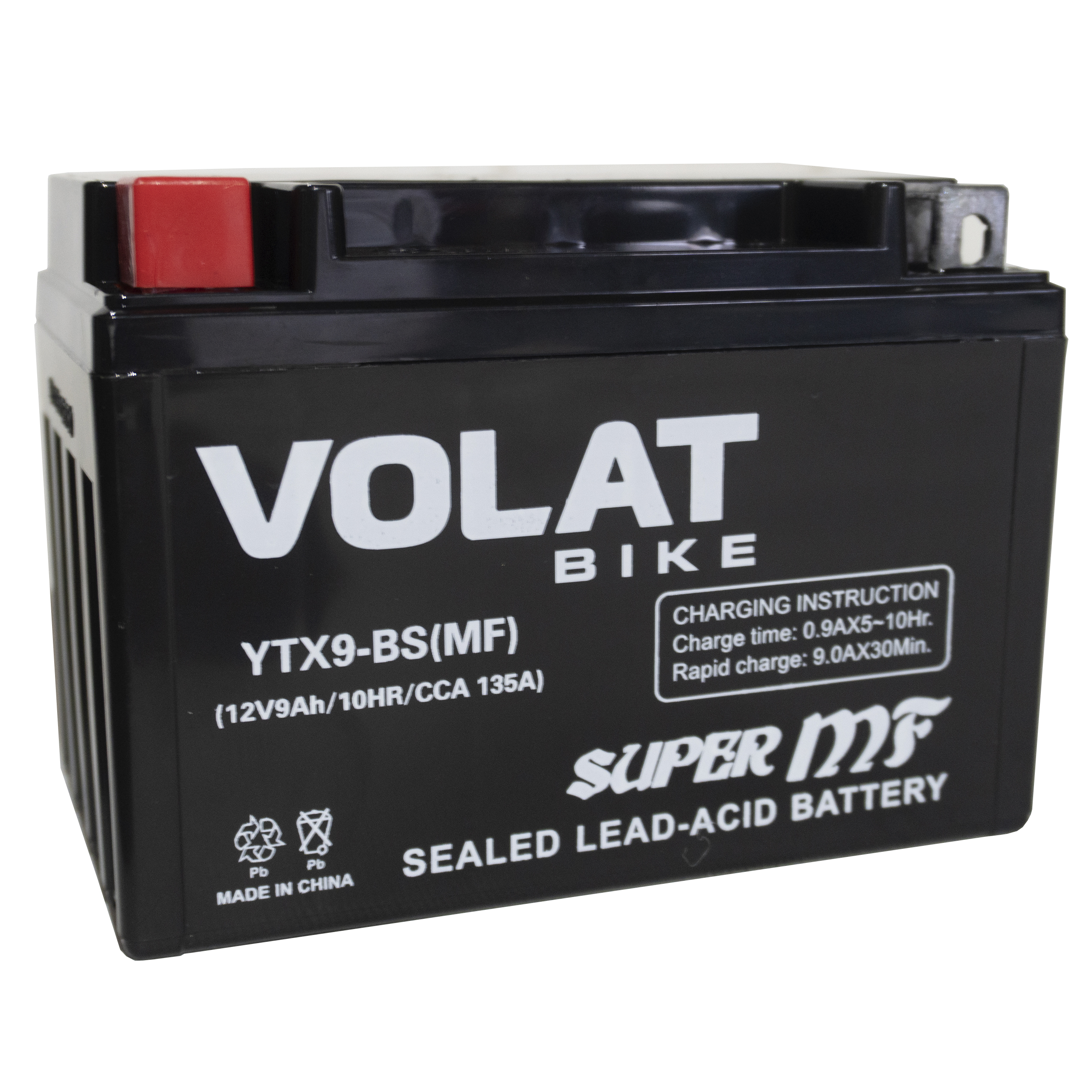 Аккумулятор мотоциклетный Volat 9Ah 135А YTX9-BS ПП (MF) L+ (150x87x107)
