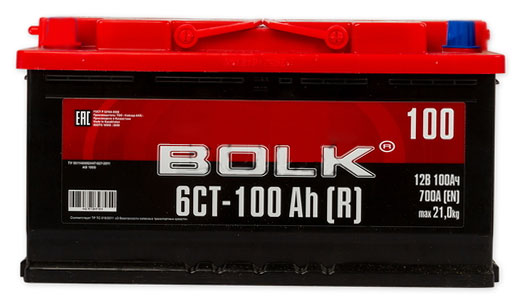 Аккумулятор автомобильный BOLK AB 1001 6СТ-100 Ач прям.