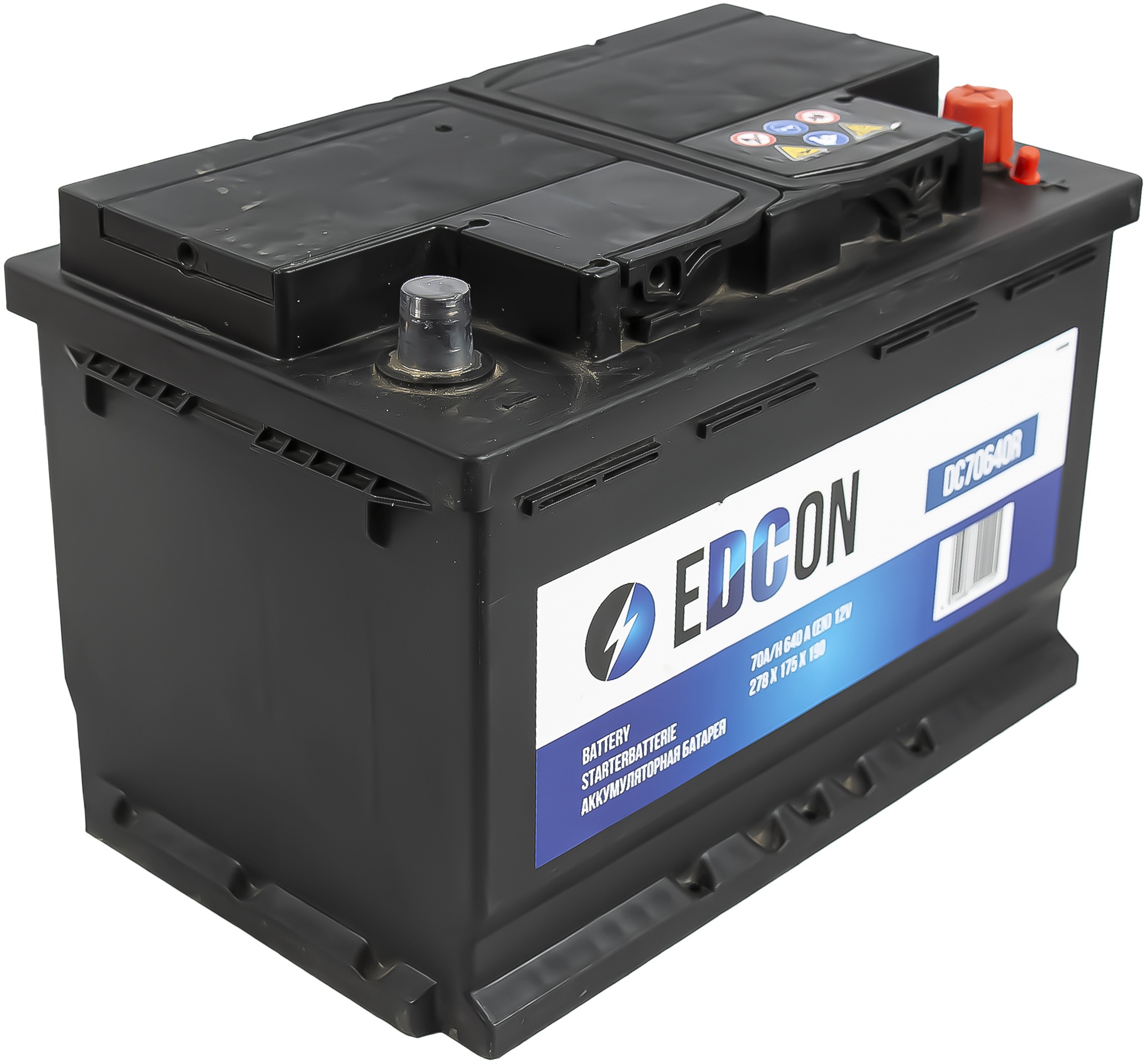 Аккумулятор автомобильный EDCON 70Ah 640A ОП (278x175x190) L3