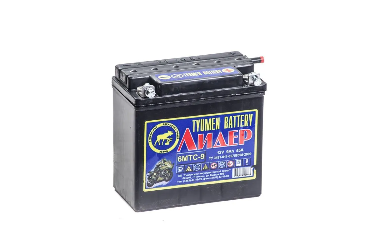 Аккумулятор мотоциклетый TYUMEN BATTERY Лидер 9А.ч 45А (139х72х141) сухозаряженый