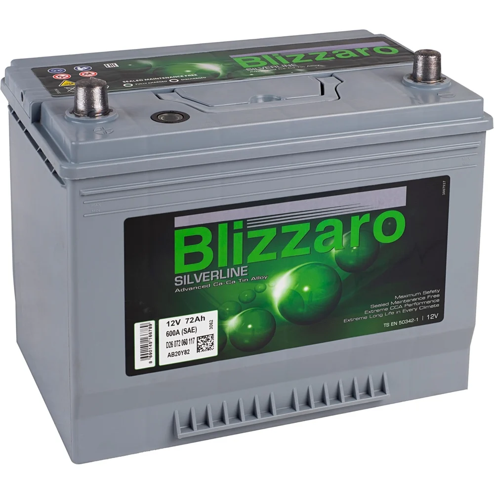 Аккумулятор автомобильный BLIZZARO SILVERLINE 72L ПП 600A (260x175x225) D26R 70 Ач