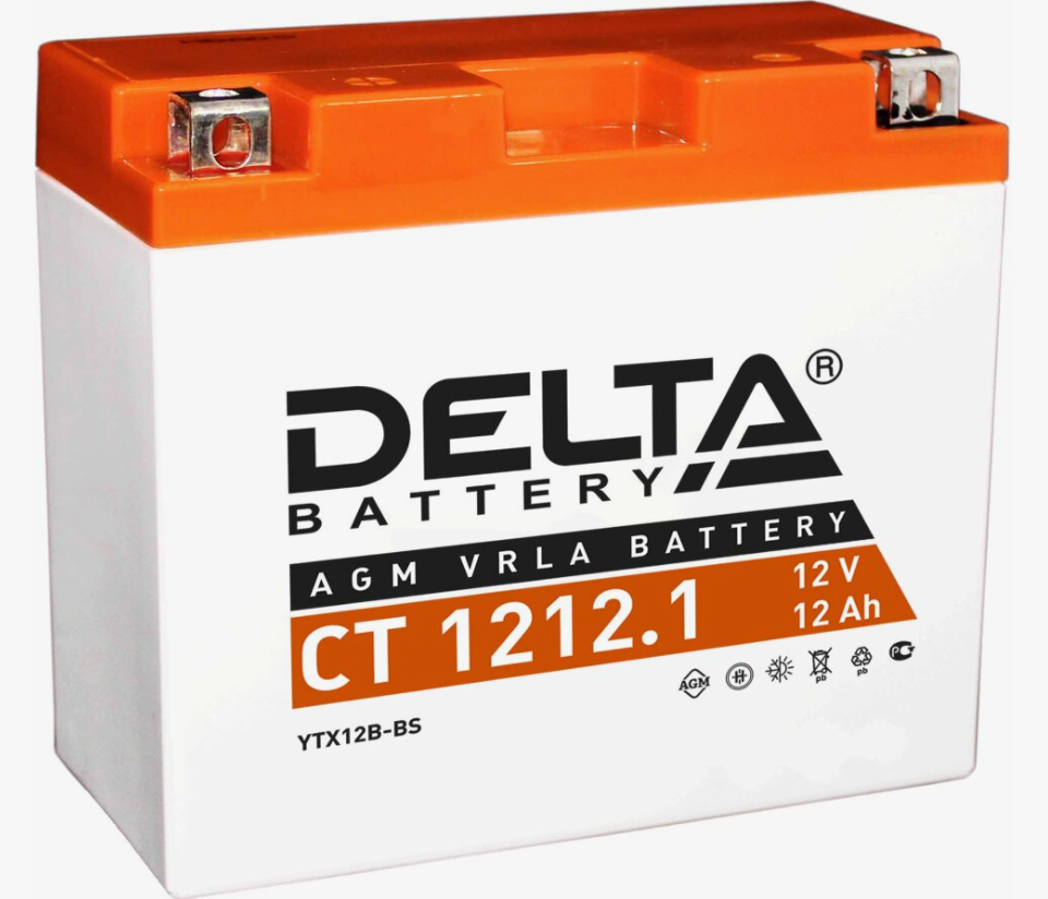 Аккумулятор Delta MOTO CT 1212.1 / YTX12B-BS 12V 12 Ah 155 A AGM ПП (151x71x130)