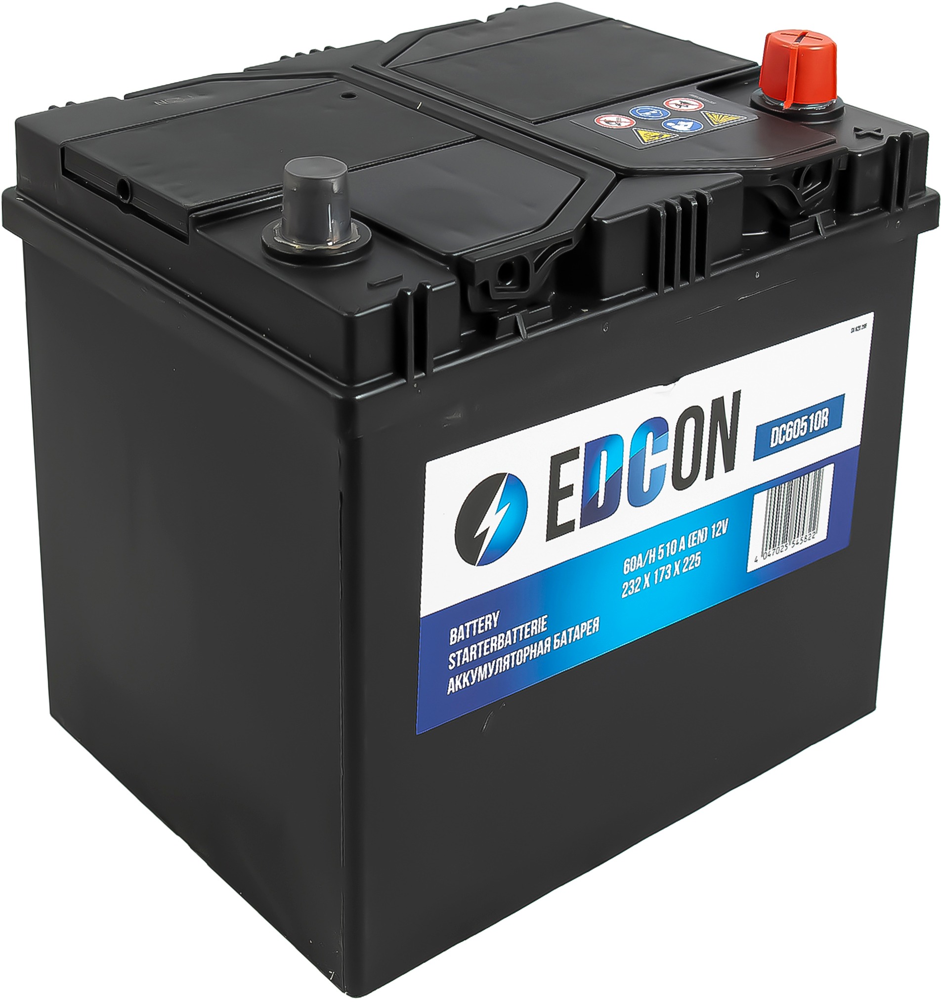 Аккумулятор автомобильный EDCON 60Ah 510A ОП (232x173x225) D23L