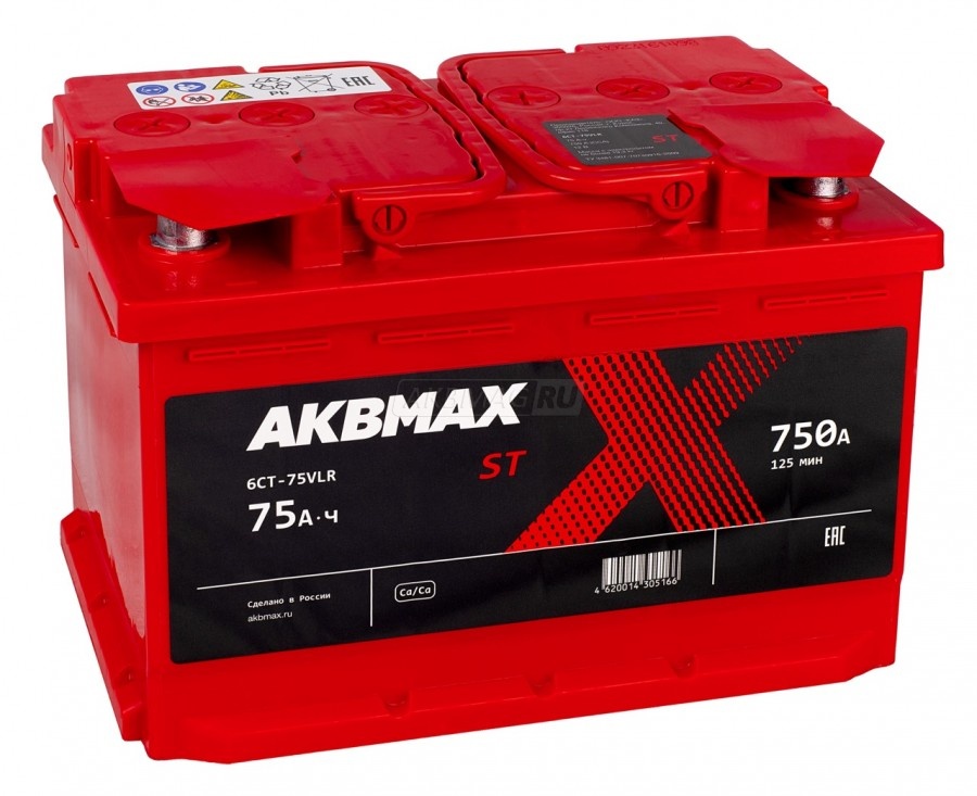 Аккумулятор автомобильный AKBMAX ST 75R 750A ОП (276x175x190)