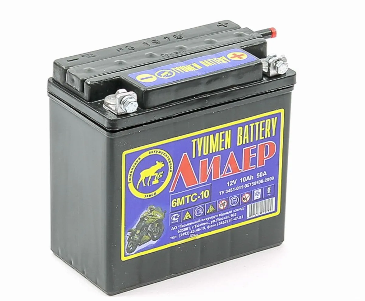 Аккумулятор мотоциклетый TYUMEN BATTERY Лидер 10А.ч 50А (140x77x135)
