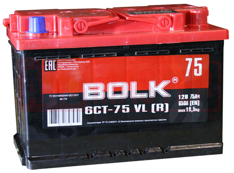 Аккумулятор автомобильный BOLK AB 770 6СТ-75 Ач обр.