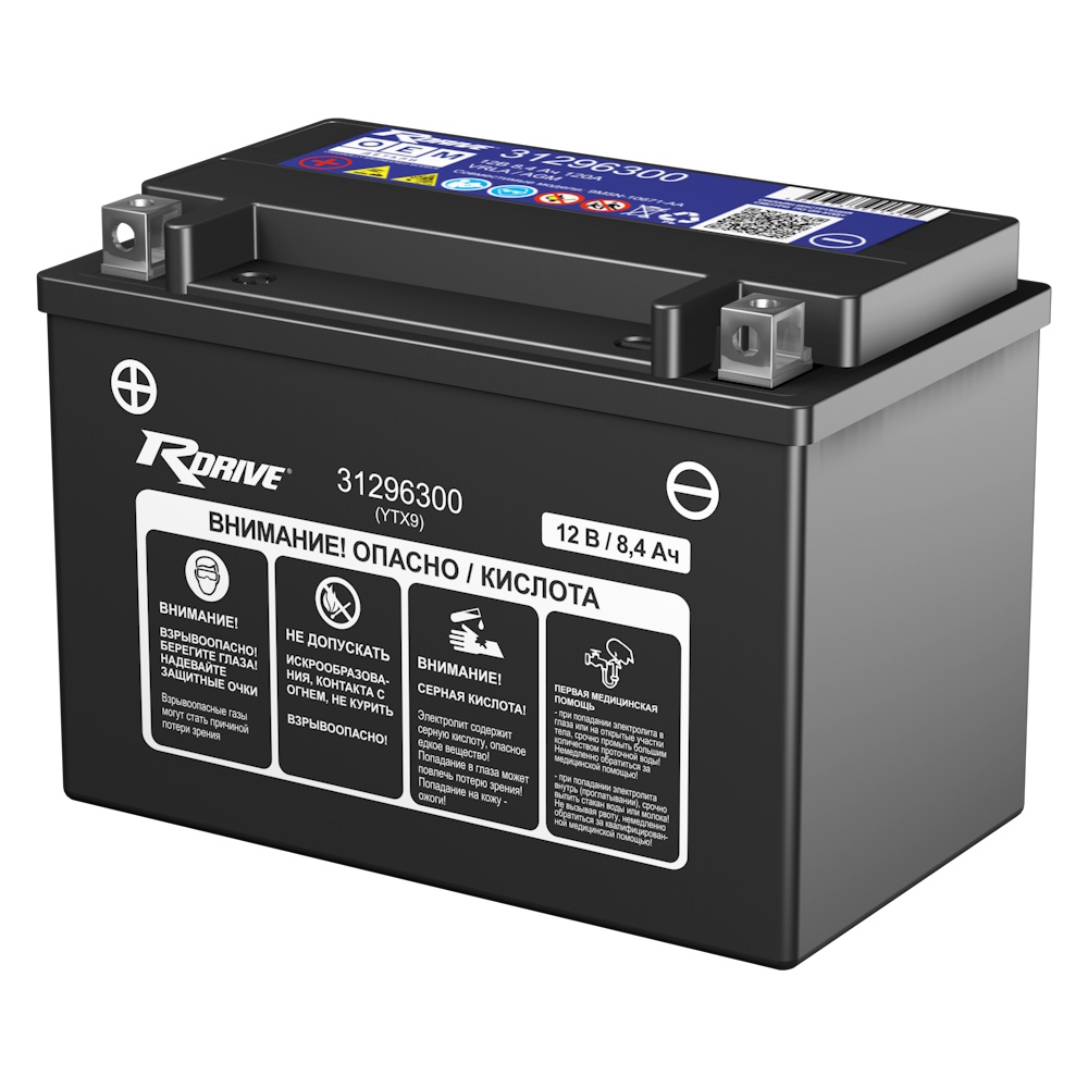 Аккумулятор мотоциклетный RDRIVE OEM YTX9 (31296300 VOLVO) 9Ah 120A ПП