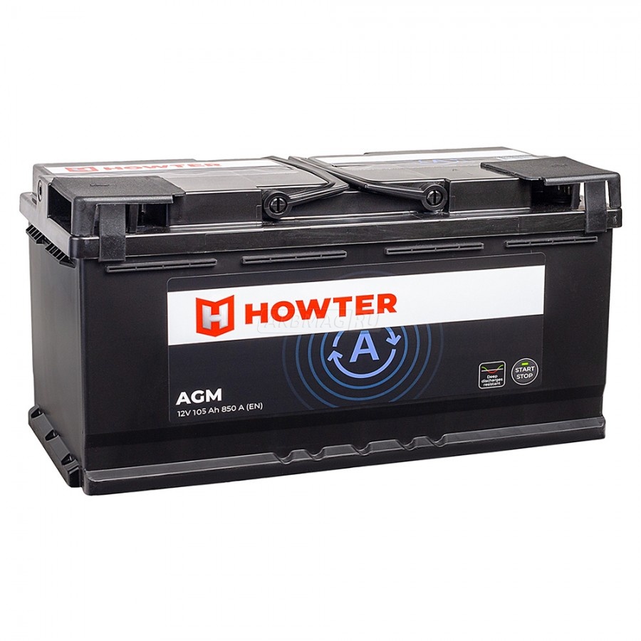 Аккумулятор автомобильный HOWTER AGM 105R 950A ОП (394x175x190) L6 105 Ач