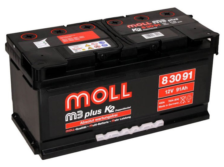 Аккумулятор автомобильный MOLL M3plus 6СТ-91 Ач обр. (низкий)