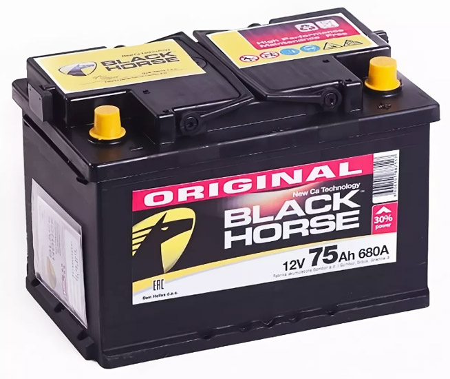 Аккумулятор автомобильный Black Horse 6СТ-75 Ач обр.