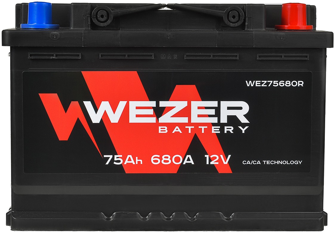 Аккумулятор автомобильный WEZER 75 Ah 680 A ОП (278x175x190) L3