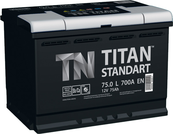 Аккумулятор автомобильный Titan Standart 6СТ-75 Ач обр.