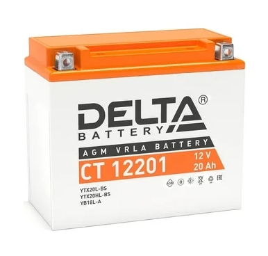 Аккумулятор Delta MOTO CT 1220.1 YT19BL-BS 12V / 20 Ah 260 A ОП (181x77x167)