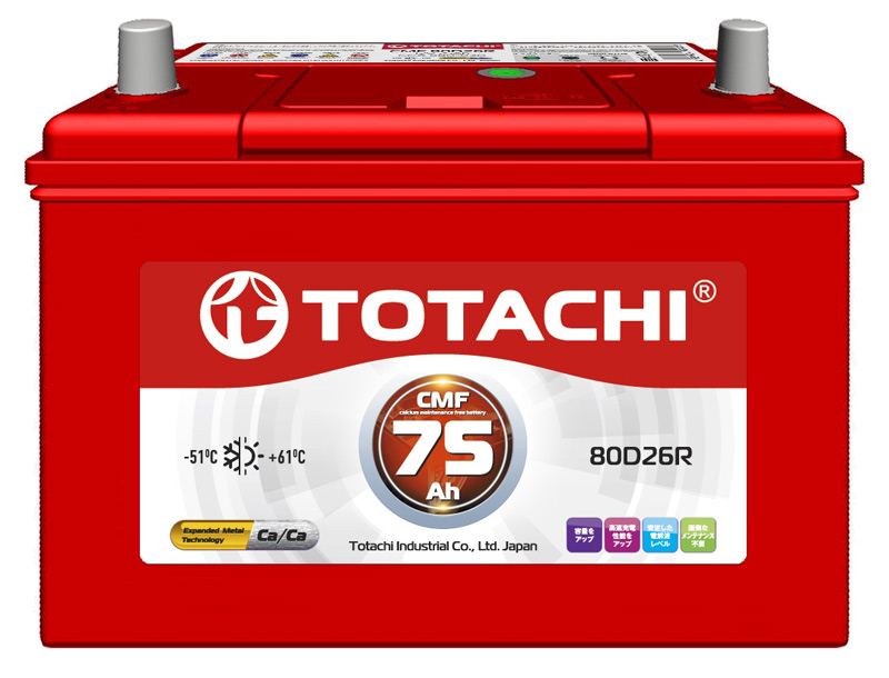 Аккумулятор автомобильный Totachi CMF 80D26R 6СТ-75 Ач прям.