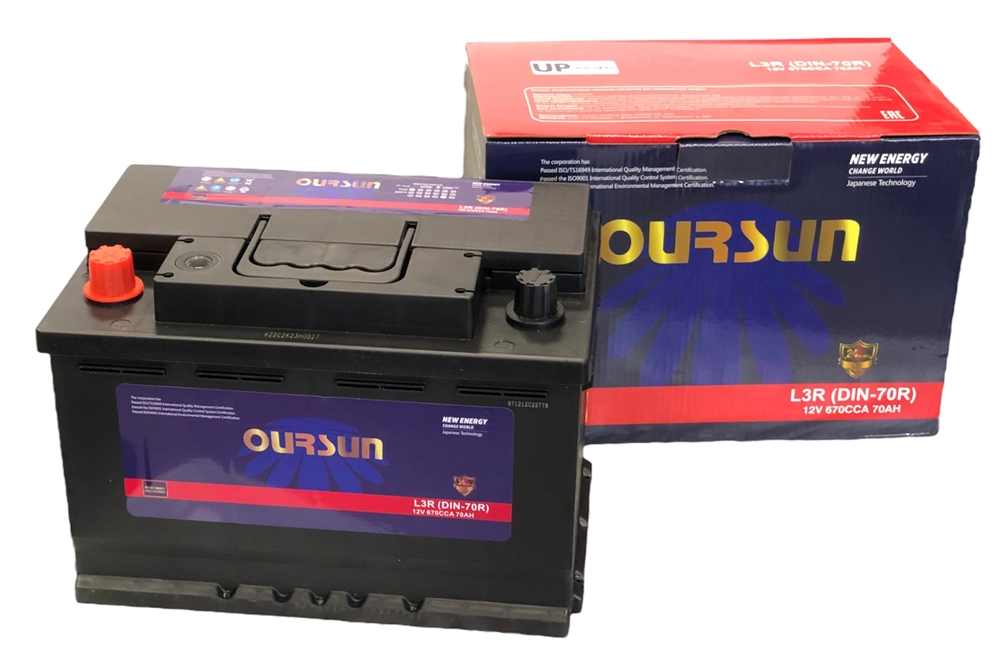 Аккумулятор автомобильный OURSUN DIN 70Ah 670A ПП (278х175х190) L3