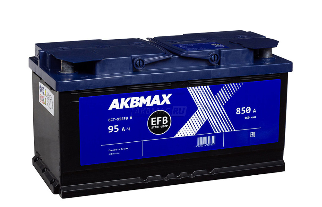 Аккумулятор автомобильный AKBMAX EFB 95R ОП 850A (353x175x190) L5 95 Ач