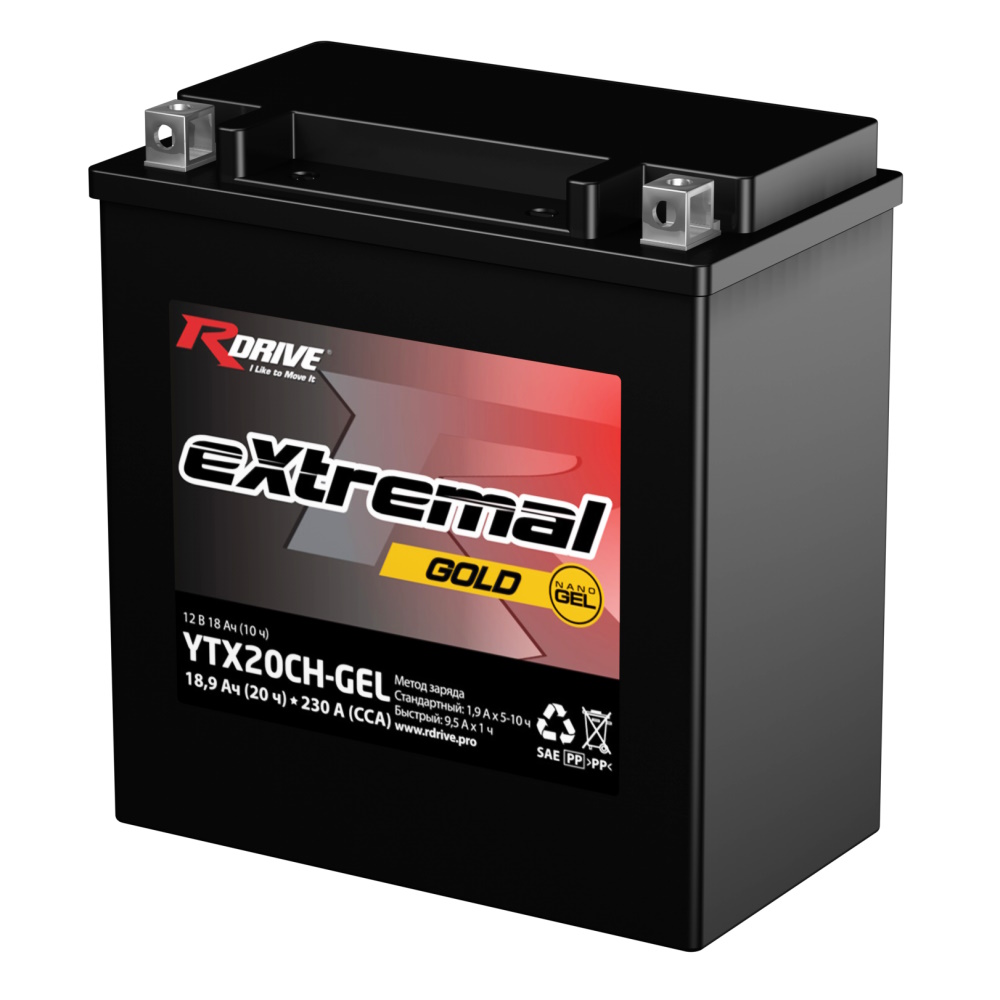 Аккумулятор мотоциклетный RDRIVE GOLD YTX20CH-GEL 19AH 230A