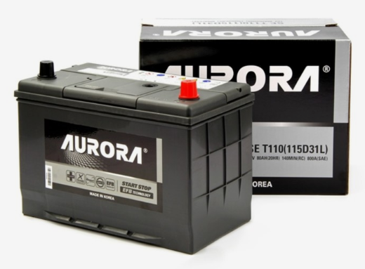 Аккумулятор автомобильный AURORA JIS EFB T110 (115D31L) 80 А/ч 800А ОП (302х172х220) D31L
