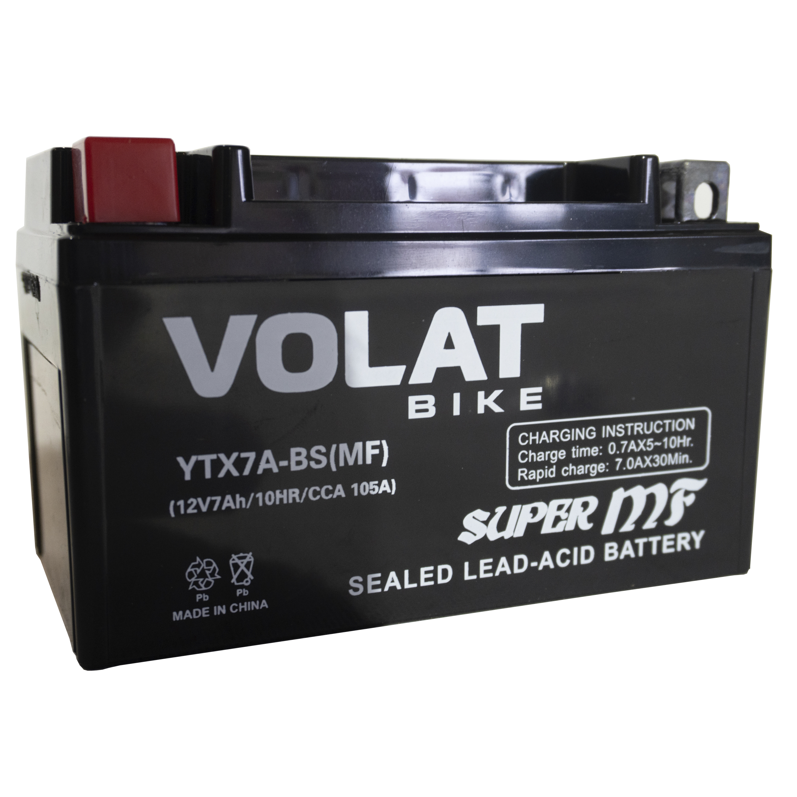 Аккумулятор мотоциклетный Volat 7Ah 105А YTX7A-BS ПП (MF) L+ (150x87x94)