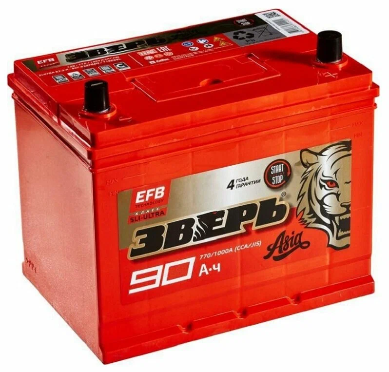 Аккумулятор ЗВЕРЬ ASIA EFB 90Ah 110D26R 770A (255х171х221) ПП