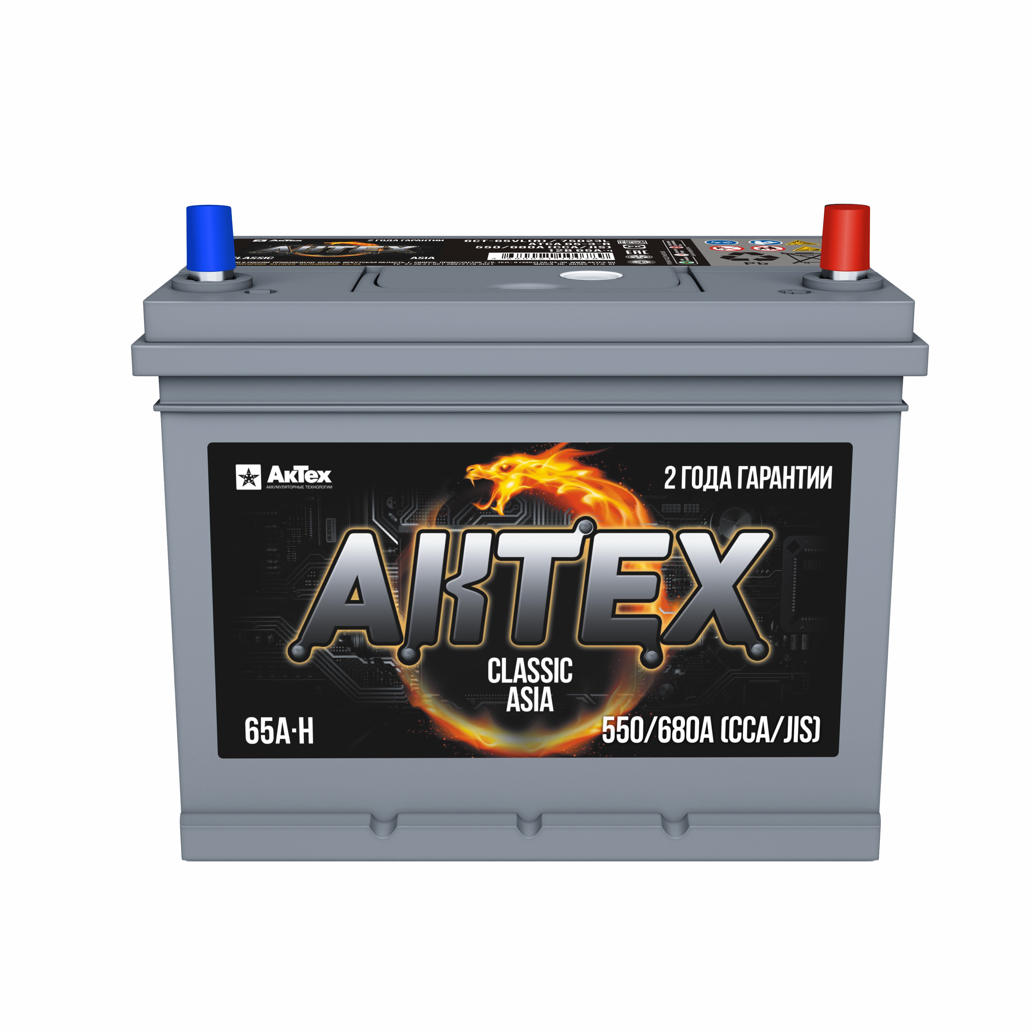 Аккумулятор автомобильный АКТЕХ CLASSIC ASIA 65.0 А/ч 550А ОП (235x175x221) D23L
