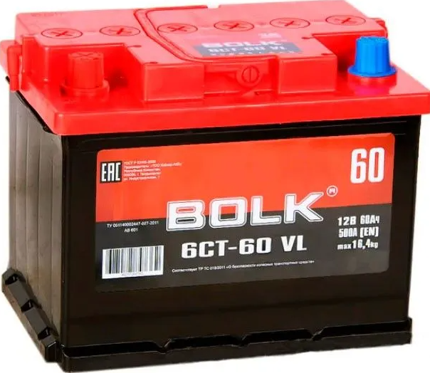 Аккумулятор автомобильный BOLK Россия 6СТ-60 прям.