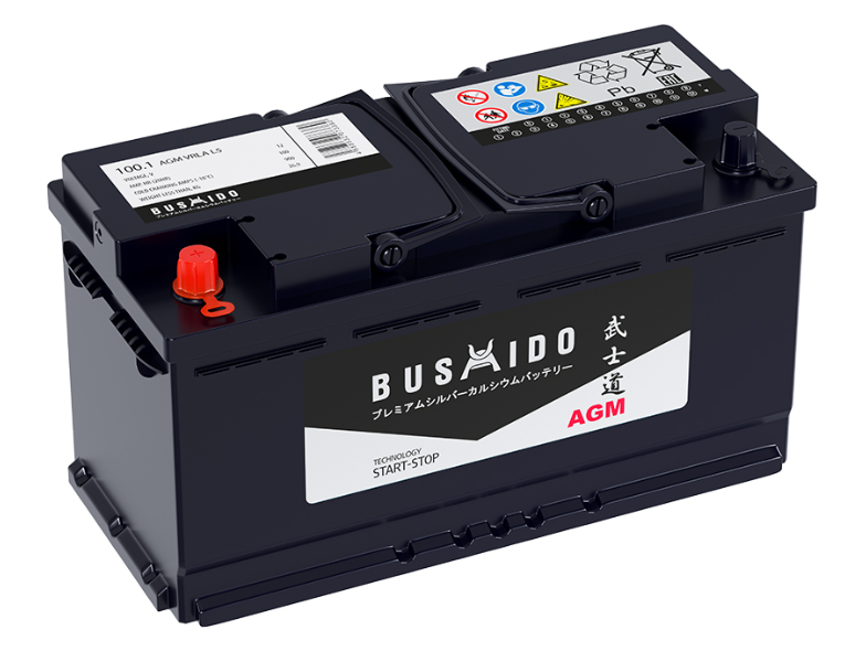 Аккумулятор автомобильный BUSHIDO AGM 100.1 Ah L5.1, CA 900 A ПП (353x175х190) L5