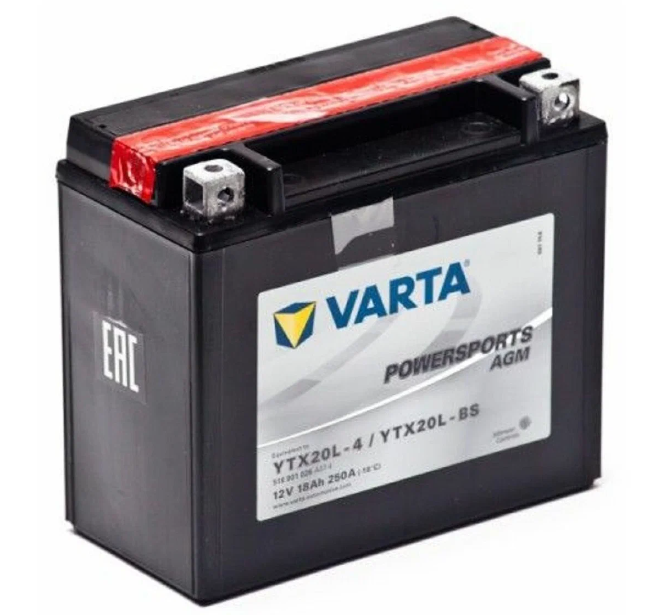 Аккумулятор мото VARTA Powersports AGM 518 901 025 TX20L-BS / TX20L-4 18 Ah 250 A ОП (177x88x156)