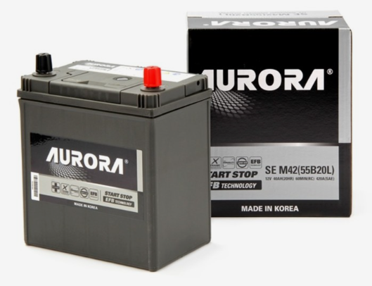 Аккумулятор автомобильный AURORA JIS EFB M42 (55B20L) 40 А/ч 420А ОП (192х127х220) B20L