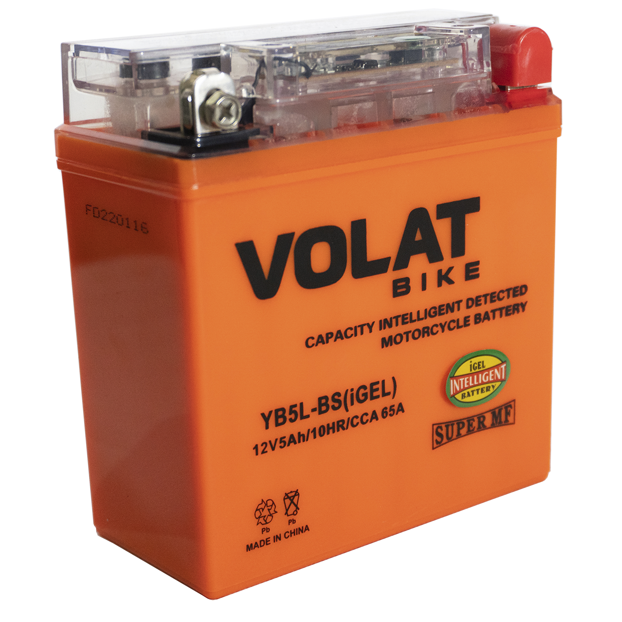 Аккумулятор мотоциклетный Volat 5Ah 65А YB5L-BS ОП (iGEL) R+ (119x60x129)