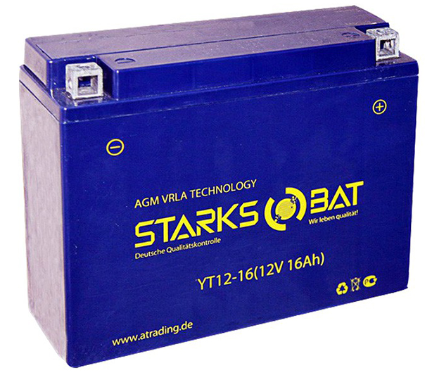 Аккумулятор мотоциклетный STARKSBAT YT12-16 (AGM) 16 Ач