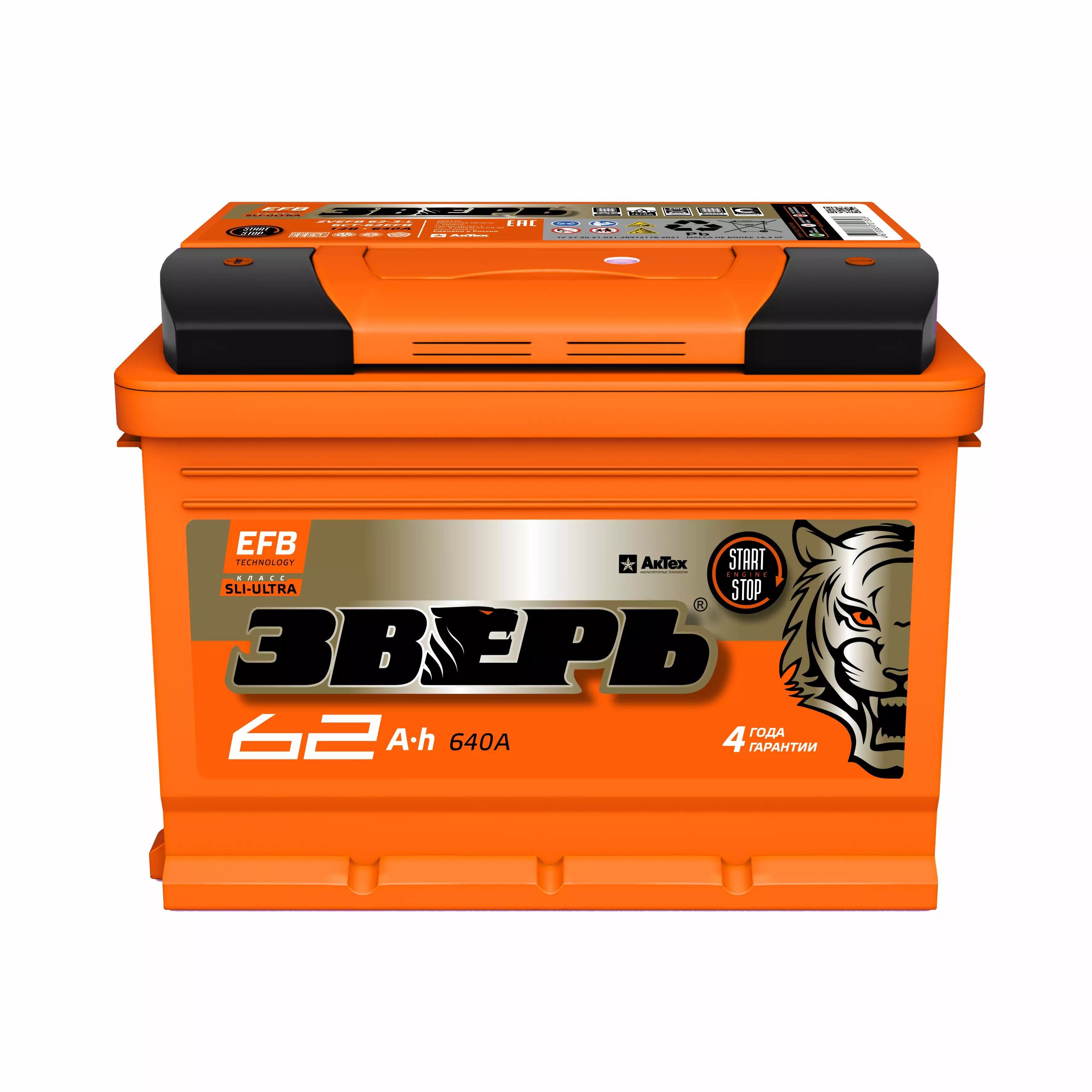 Аккумулятор автомобильный ЗВЕРЬ EFB 62RS 640A ОП (242x175x175) LB2