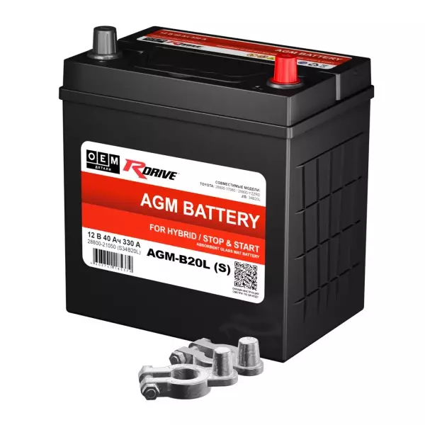 Аккумулятор автомобильный RDRIVE LEOCH OEM AGM S34B20L 40.0 Ah 330 A ОП