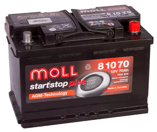 Аккумулятор автомобильный MOLL AGM 6СТ-70 Ач обр.