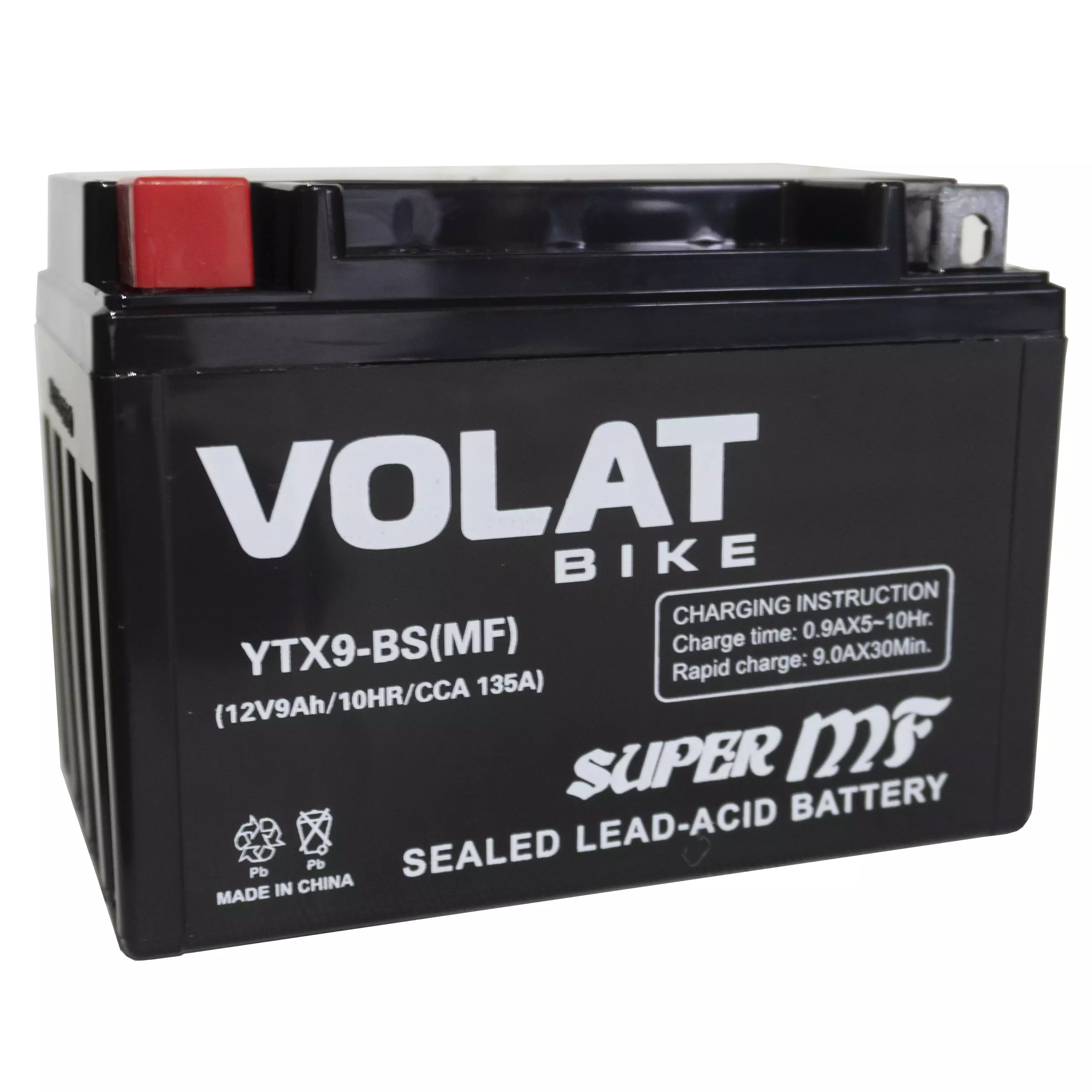 Аккумулятор мотоциклетный Volat 9Ah 135А YTX9-BS ПП (MF) L+ (150x87x107)
