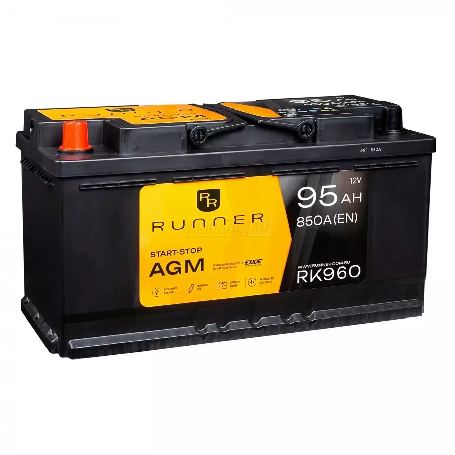 Аккумулятор автомобильный RUNNER AGM 95L RK960 850A ПП (353х175х190) 95 Ач