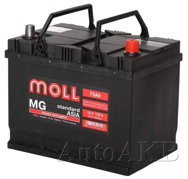 Аккумулятор автомобильный Moll MG Standard ASIA 6СТ-75 обр.