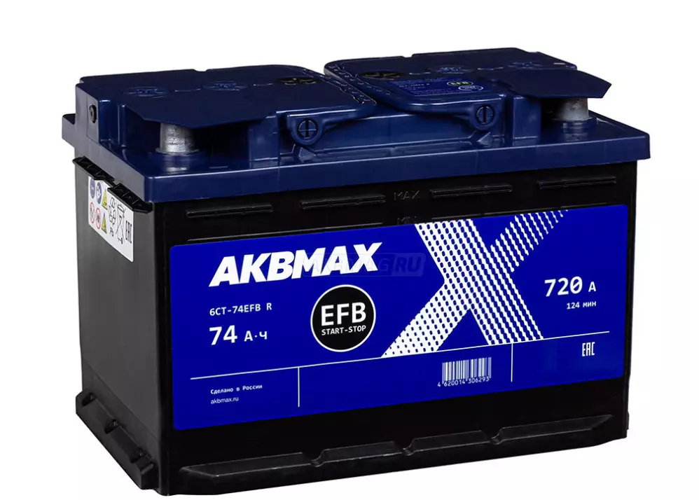 Аккумулятор автомобильный AKBMAX EFB 74RS ОП 720A (278x175x175) LB3 74 Ач