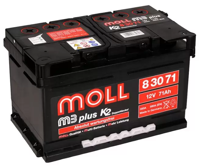 Аккумулятор автомобильный MOLL M3plus 6СТ-71 Ач обр. (низкий)