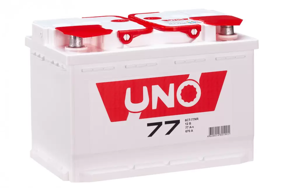 Аккумулятор автомобильный UNO 6СТ-77NR 77Ач 670А оп (арт.577112010)