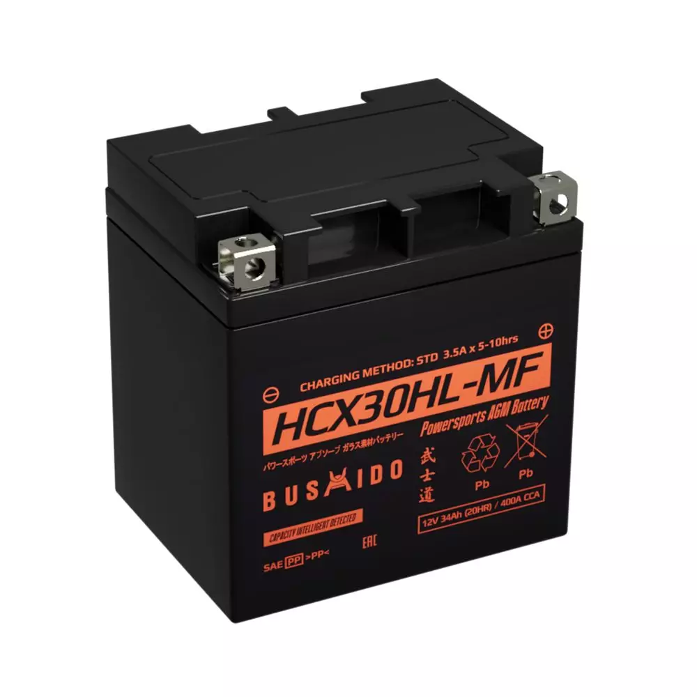 Аккумулятор мотоциклетный BUSHIDO МОТО HCX30HL-MF 34Ah 400A (156x127x175) YB30L-BS