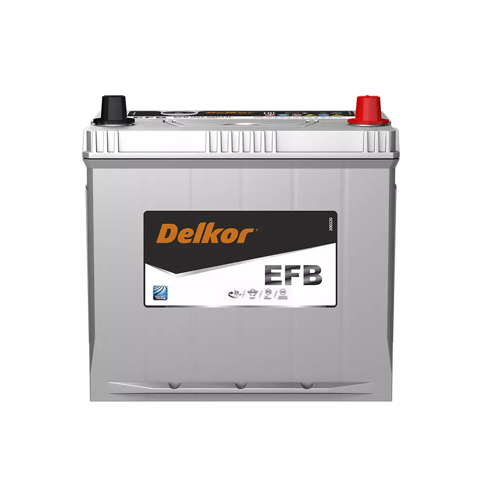 Аккумулятор автомобильный DELKOR EFB 55 80B24L оп 55Ач 500А 237х128х225 тонк кл [B24]