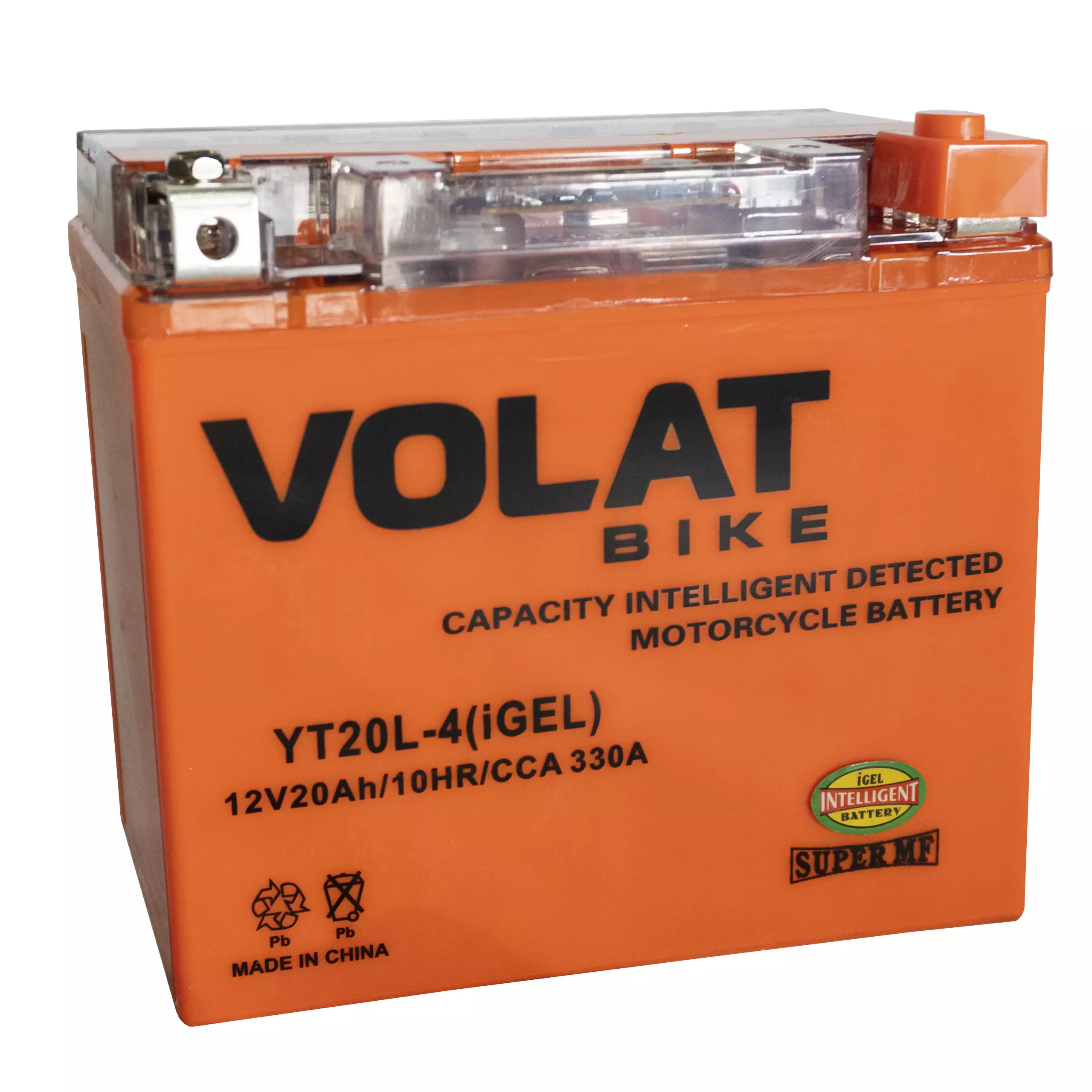 Аккумулятор мотоциклетный Volat 20Ah 330А YT20L-4 ОП (iGEL) R+ (177x88x155)